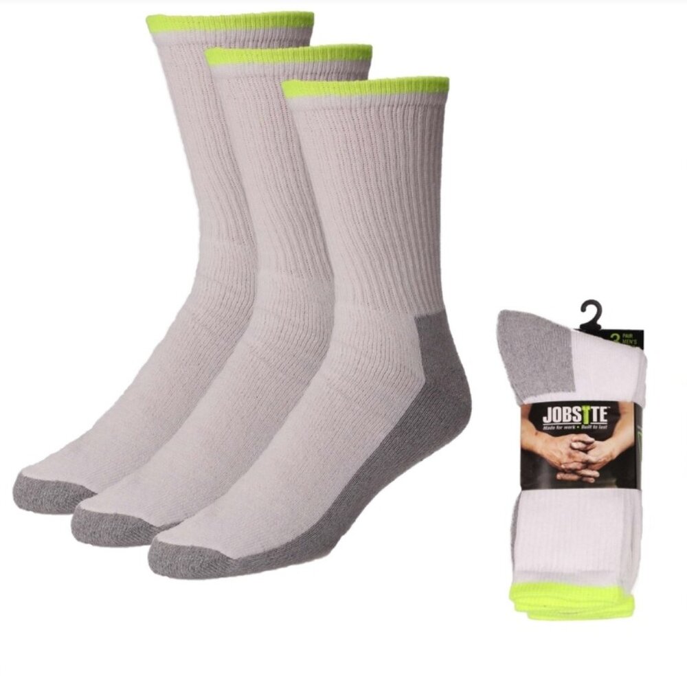 12 Pairs Mens Jobsite Moisture Control Comfort Top Cushioned White Work Cr…